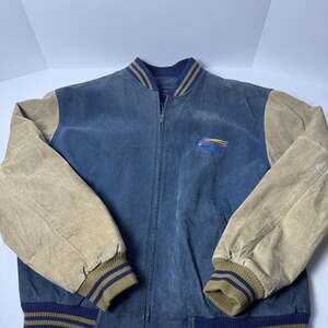Port Authority Vintage Suede Varsity Jacket, Navy & Tan, Size Large